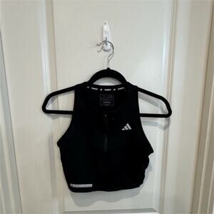 Adidas HEAT.RDY Running Crop Tank Women’s Small Black Zip Front Athletic Top